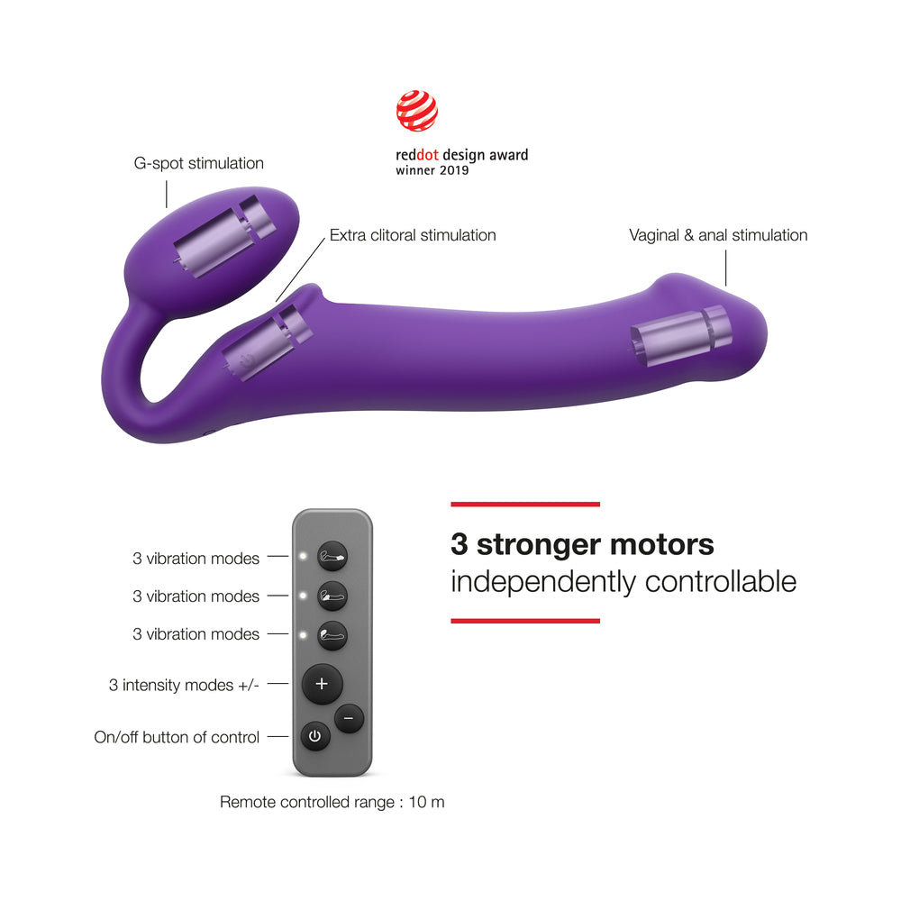Strap-On-Me Rechargeable Remote-Controlled Vibrating Bendable Strap-On Purple M