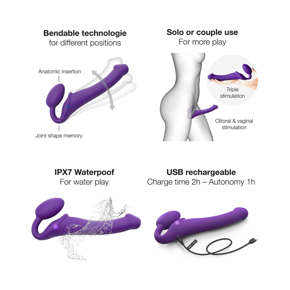 Strap-On-Me Rechargeable Remote-Controlled Vibrating Bendable Strap-On Purple M