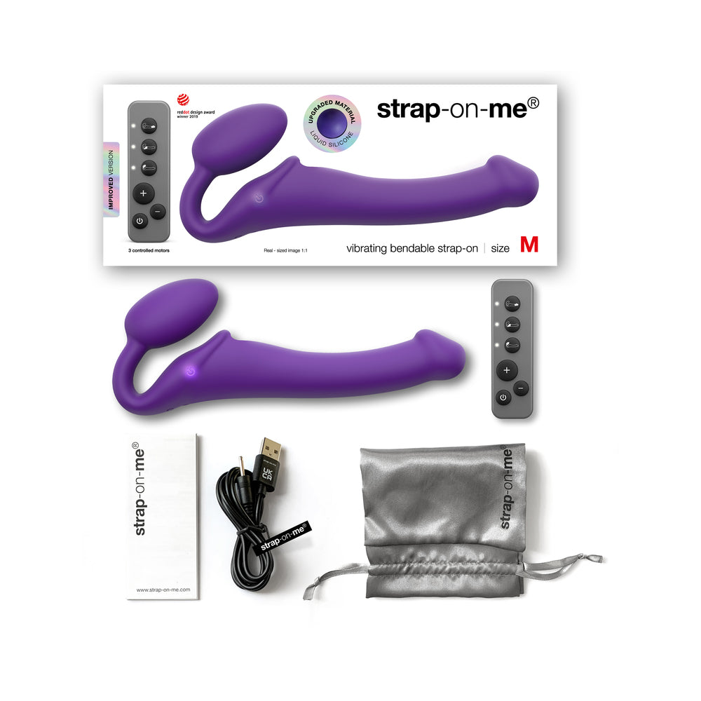 Strap-On-Me Rechargeable Remote-Controlled Vibrating Bendable Strap-On Purple M