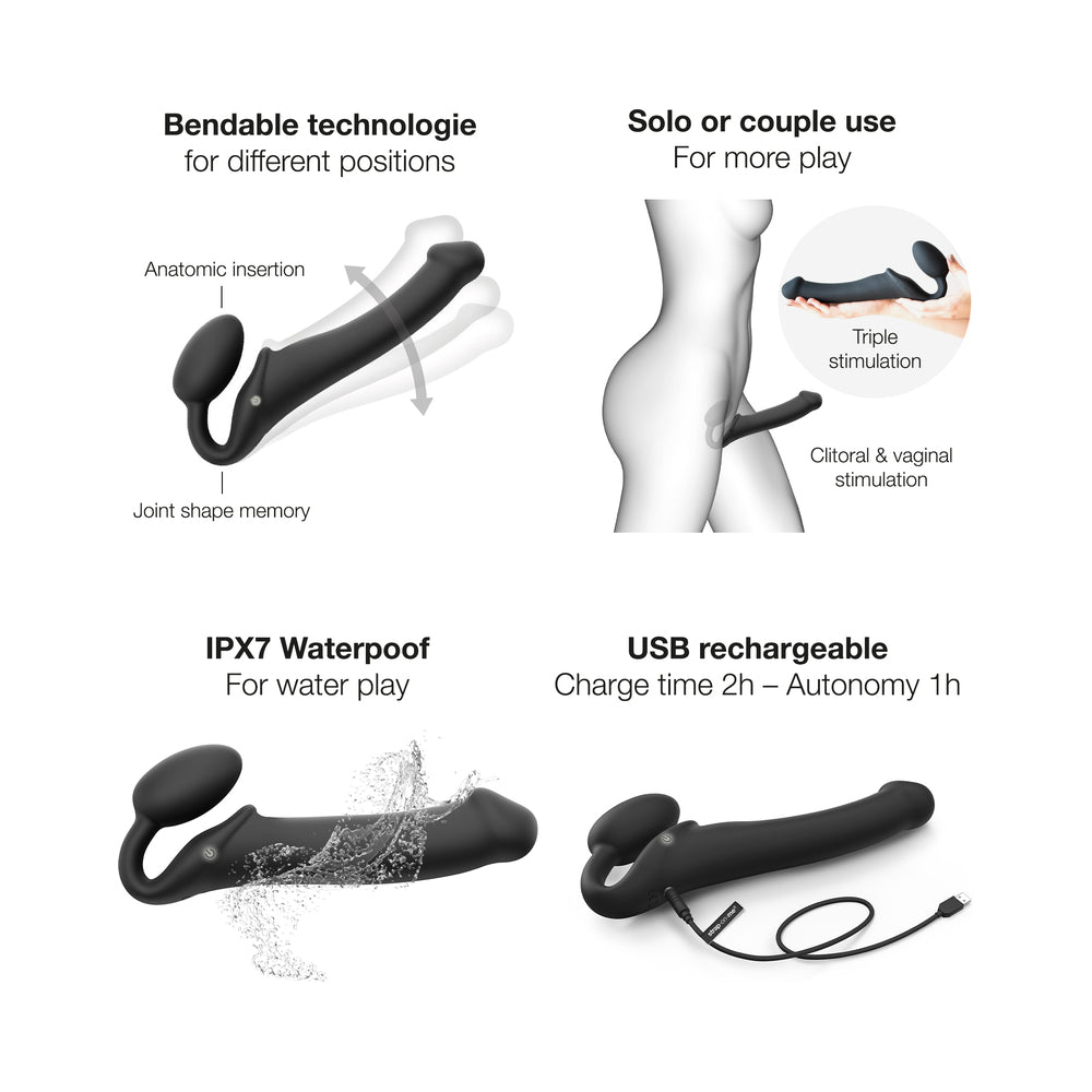 Strap-On-Me Vibrating Bendable Strapless Strap-On Black XL